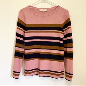 LOFT Knit Pink Navy Brown Striped Sweater